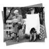 Big pants on bench - vintage black and white themed card featuring underwear in public - 12.6 x 17.7cm and blank inside - made in the UK