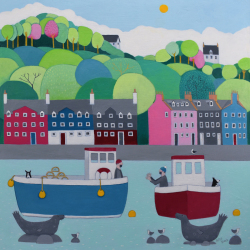 Holy Mackerel the one that got away from Tobermory Bay fishing themed art card for him or her - designed by artist Ailsa Black - 15cm square and blank inside for your message