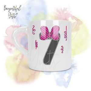Personalised Bow with Streamers 7th Birthday Number Smug Mug® (6oz)