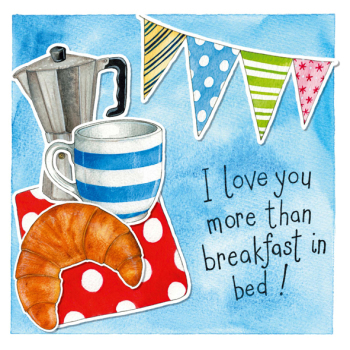 Breakfast in Bed 150mm Square Greetings Card by Artist Kate Brazier