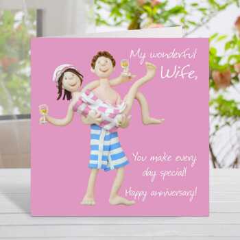 Wonderful wife anniversary card - designed by Erica Sturla - 15cm square and blank inside, made in the UK