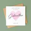 Godmother Birthday Card &ndash; Personalised Name &ndash; Pink Watercolour Heart &ndash; Handmade Greeting Card UK - Smooth No Message - Kraft Brown