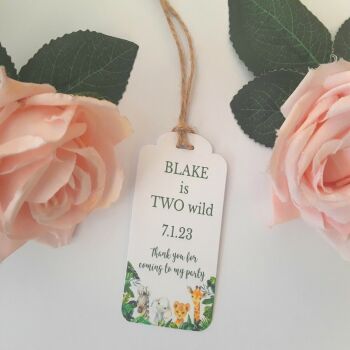 6 Personalised Wild One Favour Tags,Baby Safari Party Bag Tags,2nd Birthday Tag