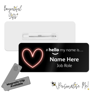 Name Badge - Neon Heart Hello My Name is... - No. 8 Black