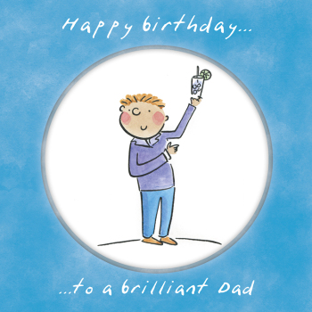 Holy Mackerel Brilliant Dad, a 15cm square birthday card for a father featuring Rosie Brooks artwork, blank inside for your message