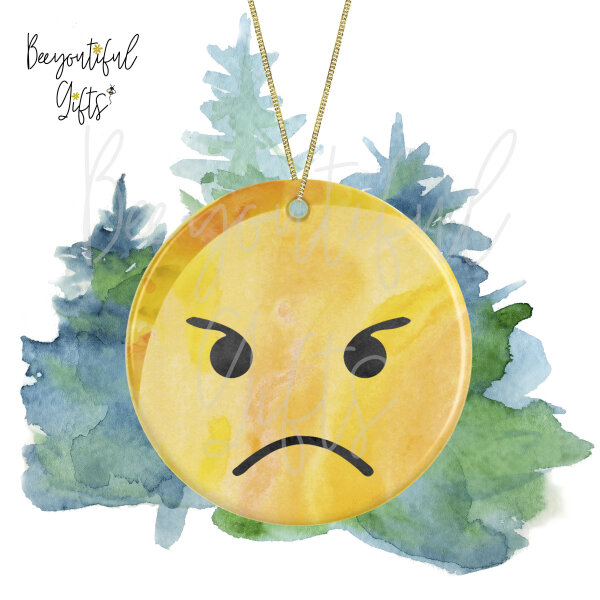 Watercolour Emoji Ceramic Christmas Tree Decoration - Angry