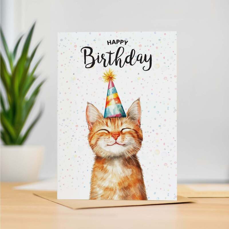 Birthday Card For Him or Her Of A Ginger Cat Illustration For Him or Her Birthday Gift - Portrait (5x7) / Blank Inside