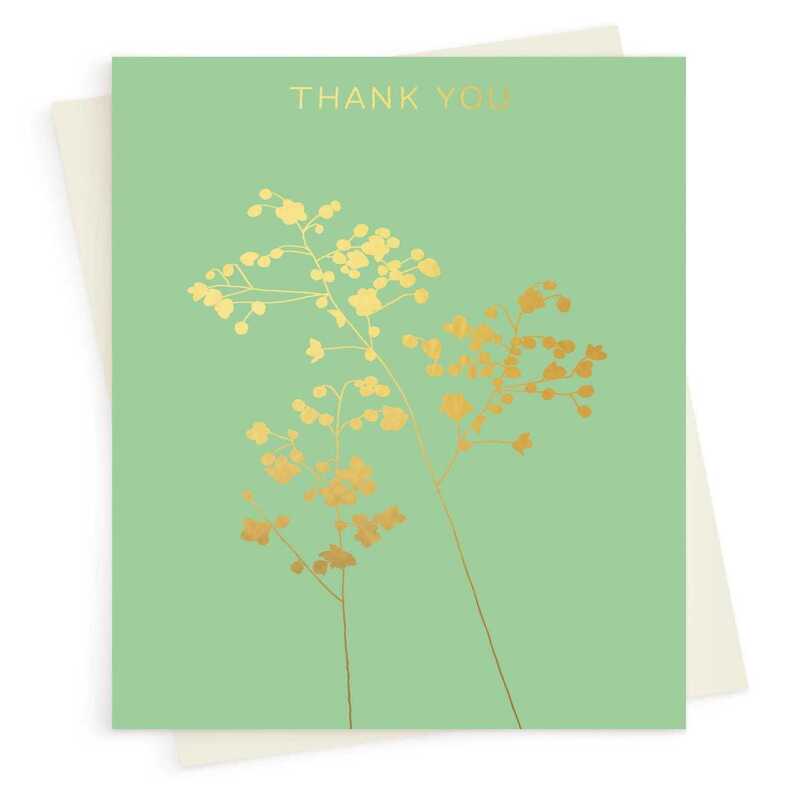 Thalictrum Thank you card embellished with gold foil -  designed by artist Eloise Hall - 15.7 x 11cm and blank inside
