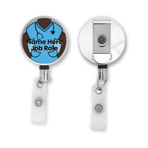 Personalised Metal ID Reel - Blue Scrubs - Skin Tone 5