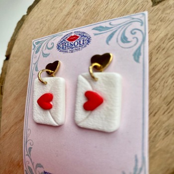 Heart Envelope Dangle Earrings | Handmade Polymer Clay Love Letter