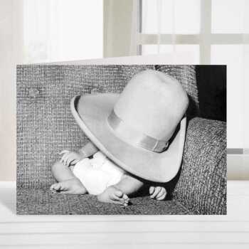 10 gallon baby, vintage photographic black and white new baby card  - 12.6 x 17.7cm and blank inside - made in the UK