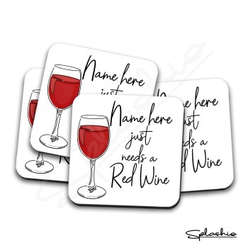 Red Wine Set of 4 Coasters Cocktail Personalised Coaster, Fathers Day gift, Christmas Coaster, Secret Santa, Birthday Gift, Home Bar.