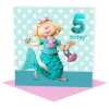 Birthday girl age 5 in a mermaid costume - child's age birthday - designed by Erica Sturla - 15cm square and blank inside, made in the UK