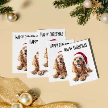 5 x Fun Christmas Card of a Red Cocker Spaniel Dog Wearing A Santa Hat Whimsical Christmas Card For Animal Lover For Him or Her