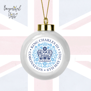 King Charles III Coronation Day May 2023 Official Emblem Ceramic Bauble - Blue
