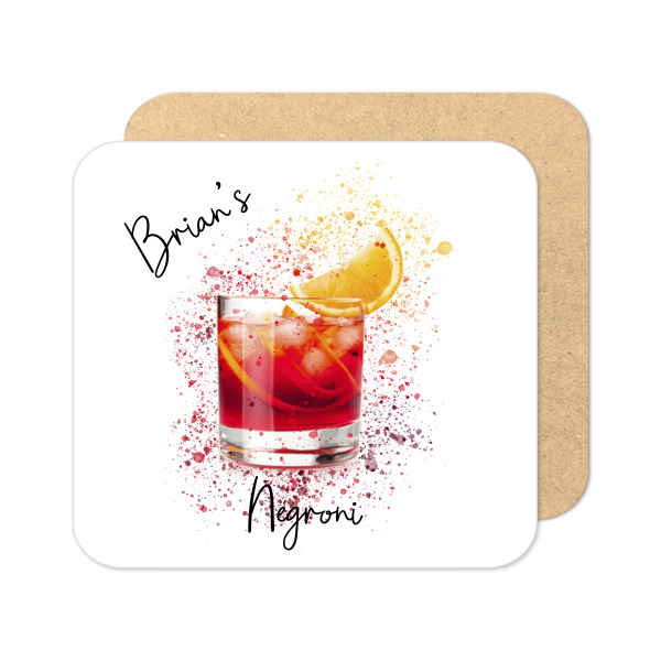Personalised Negroni Coaster with Splash Effect - Standard Wooden Coaster