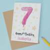 Personalised 7th Birthday Card For Girl Custom Name Card For Girl Seventh Birthday Card For Child Birthday Card for Girl Custom 7th Birthday - Large (5x7) / Blank Message