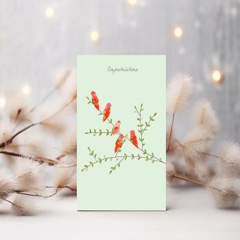 Lovebirds congratulations -  designed by Eloise Hall - 15.7 x 11cm and blank inside, made in the UK