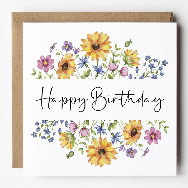 Floral Birthday Cards - Bright Colourful Floral Card - Standard Smooth Card