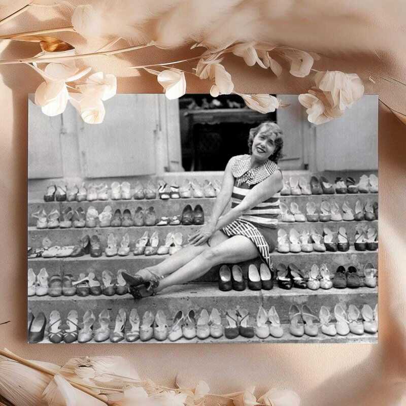 Surrounded by shoes - vintage black and white themed card  - 12.6 x 17.7cm and blank inside - made in the UK