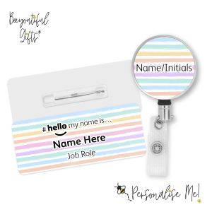 #hello my name is... Name Badge & Metal ID Reel - Pastel Hand Drawn Lines