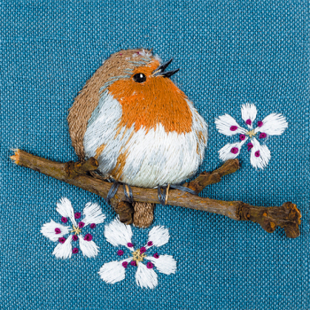 Perching Robin 150mm Square Greetings Card by Artist Sarah J Perry