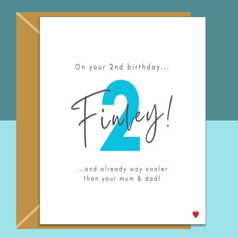 2nd Birthday Card - Funny - Personalised - For nephew, cousin, friend's little boy, godson, grandson, or any other baby turning 2 years old. - Blank inside - Small