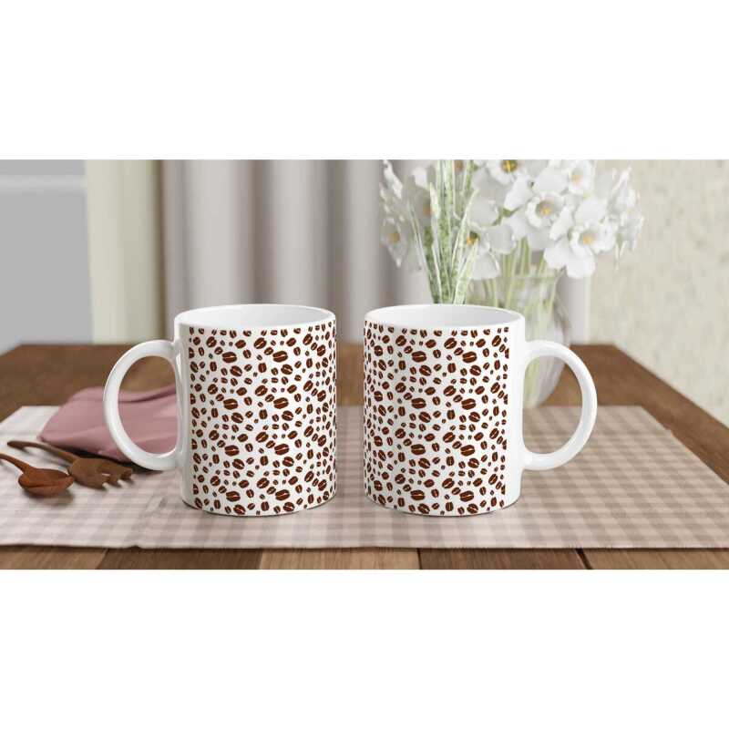 Coffee Bean Pattern Mug - Ceramic White