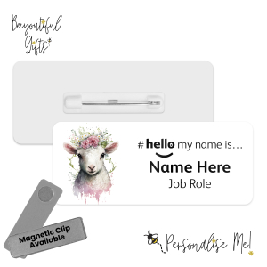 Name Badge - Cute Pink Floral Animals Hello My Name is... - Lamb