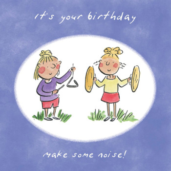 Make Some Noise Music Themed Birthday Greetings Card by Artist Rosie Brooks. Card is 150mm Square.