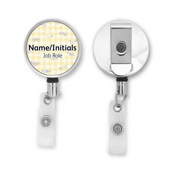 Personalised Metal ID Reel - Pastel Flower Gingham