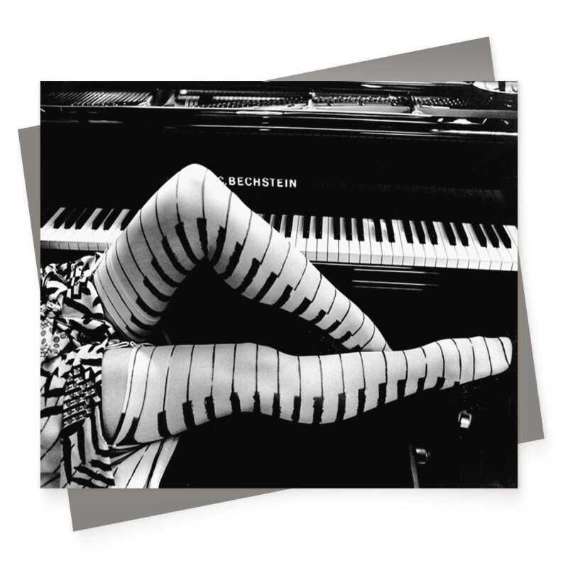 Piano Legs - vintage photographic black and white card featuring a women in piano tights - 12.6 x 17.7cm and blank inside - made in the UK