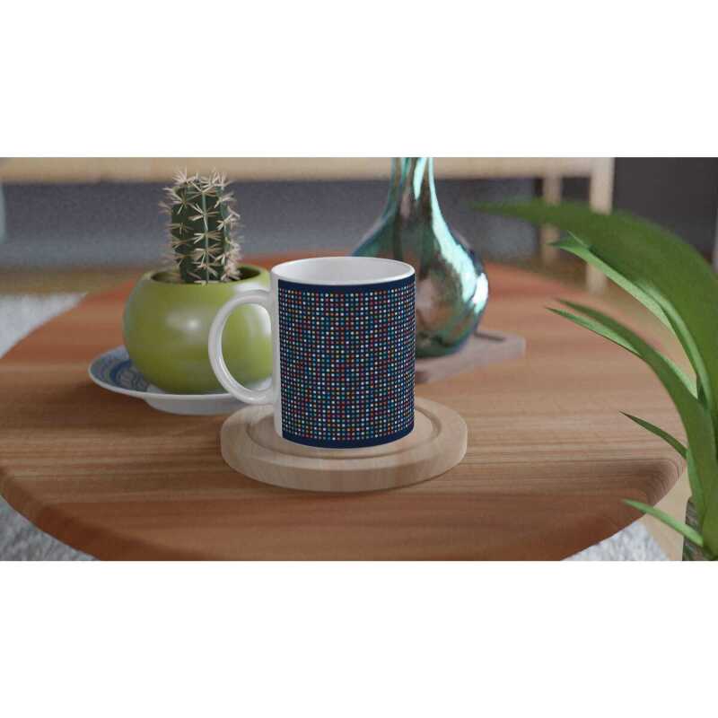 Coloured Spots on Blue Ceramic Mug - Ceramic White