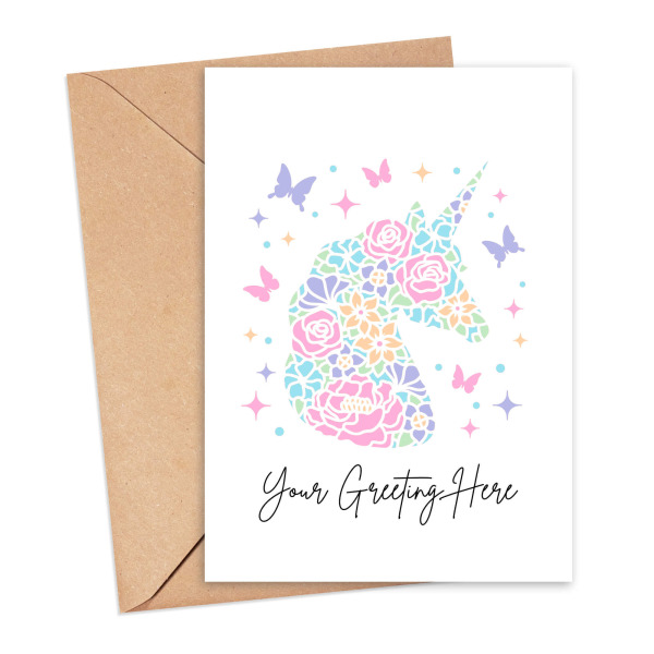 Personalised Custom Message Card - Papercut Unicorn & Butterflies - Small (Approx. A6) - Standard Smooth Card