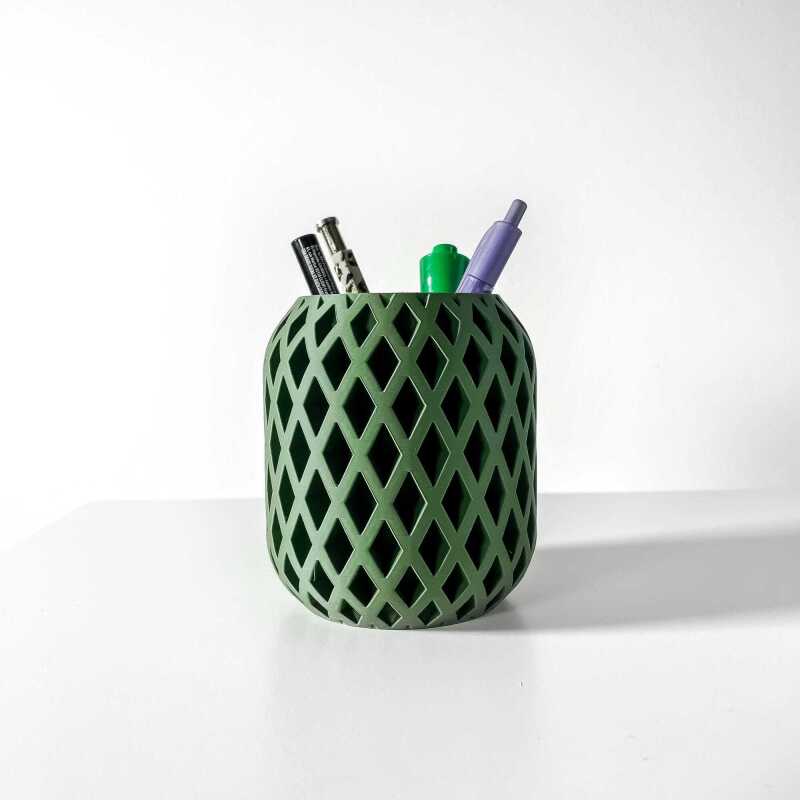 The Atila Pen Holder | Desk Organizer and Pencil Cup Holder - Matte Dark Green