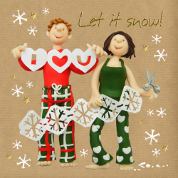 Holy Mackerel Let it snow, a festive foiled Christmas card designed by Erica Sturla, 15cm square & blank inside for your message.