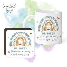 Personalised Teacher Mug & Coaster Set - School Themed Rainbow