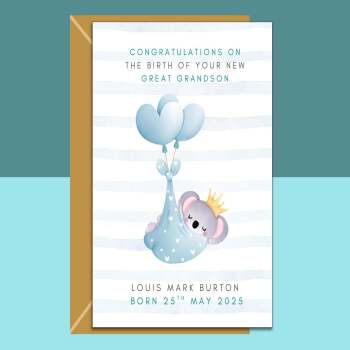 Your New Great-Grandson - Congratulations Baby Card - Personalised - Perfect for new great grandma, great granddad, great grandparents.