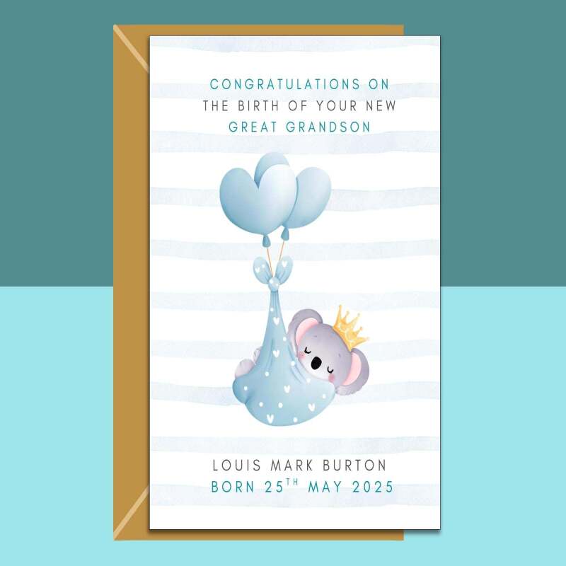 Your New Great-Grandson - Congratulations Baby Card - Personalised - Perfect for new great grandma, great granddad, great grandparents. - Blank inside - Regular - Matte