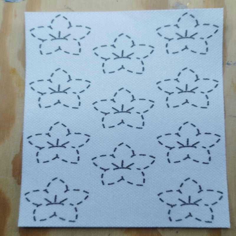 Washable Sashiko  Cherry Blossom and Japanese Bell Flower Transfers | Removable Visible Mending Transfers