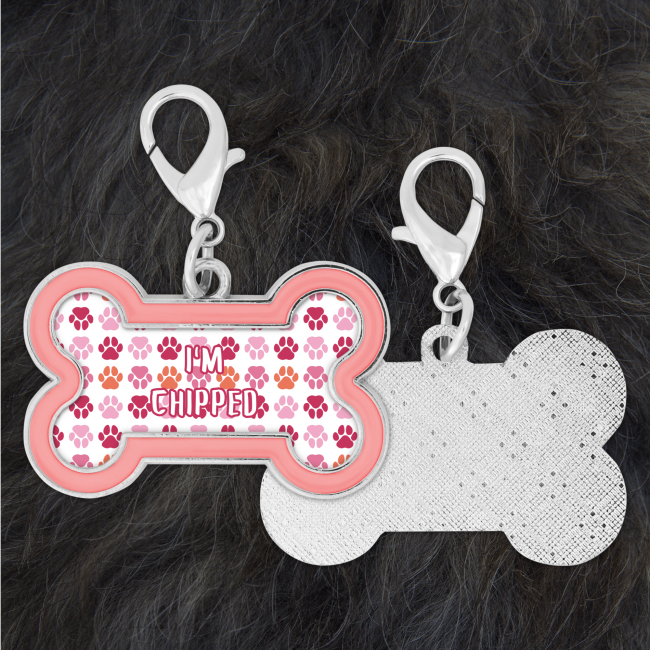 Bone Shaped 'I'm Chipped' Safety Pet Collar Tag - Red