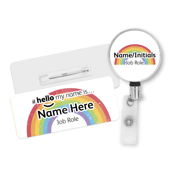 #hello my name is... Name Badge & Metal ID Reel - Crackled Rainbow