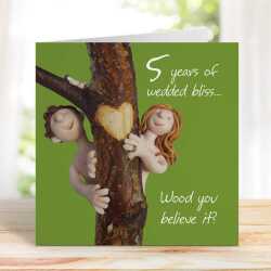 5th wedding anniversary card (wood anniversary card) - designed by Erica Sturla - 15cm square and blank inside, made in the UK