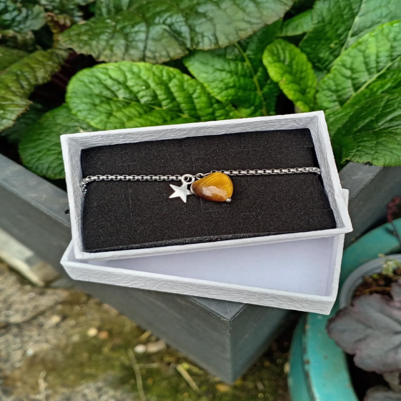 Gold Tiger's Eye Crystal Sterling Silver Drawstring Bracelet
