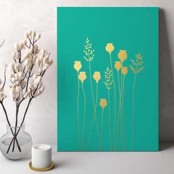 Poppyheads and grass greeting card embellished with gold foil -  designed by artist Eloise Hall - 15.7 x 11cm and blank inside