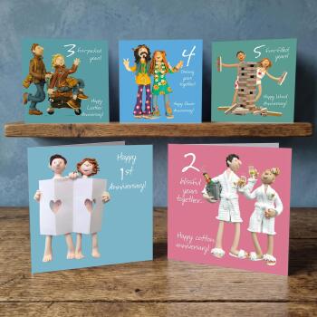 1st to 5th Anniversary Card Pack - Fun Wedding Anniversary Cards - Polymer Clay Art by Erica Sturla - Made in the UK