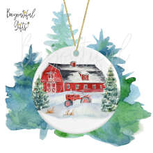 Ceramic Christmas Tree Decoration - Watercolour Winter on the Farm