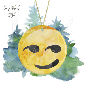 Watercolour Emoji Ceramic Christmas Tree Decoration - Smirk