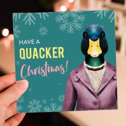 Have a quacker, cracker Christmas duck, bird in clothes Holidays, Xmas, festive card for friends (Animalyser) (Size A6/A5/A4/Square 6x6")