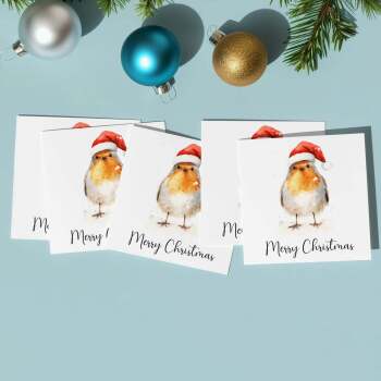 5 x Christmas Cards of a Robin Wearing A Santa Hat Whimsical Watercolour Christmas Card For Bird Lover For Him or Her
